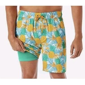 Men's Swim Trunks XXL Pineapple Print Drawstring Lined Swimsuit Shorts Quick Dry